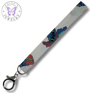 Handmade Silver Keychain with a Stitch Surfing Fabric